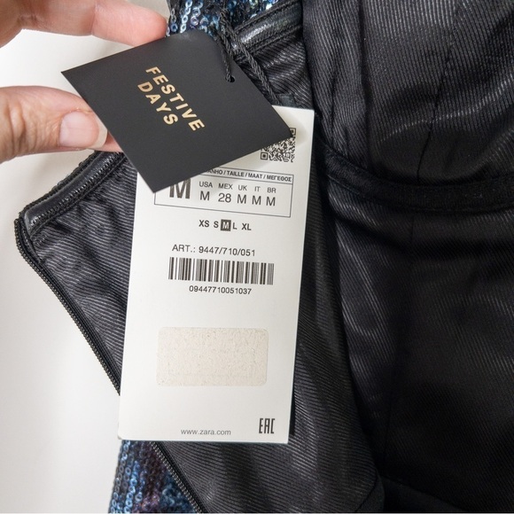 Zara Womens Blue Leopard Strapless Sequin Mini Dress Size Medium NEW Festive Day - Picture 10 of 12